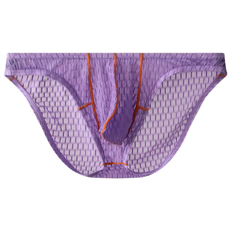 Men's low waist lace briefs in ice silk fabric for sports in multiple solid colours