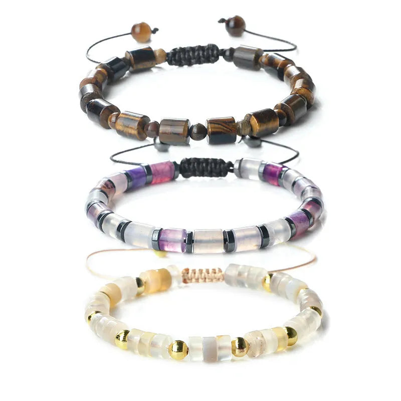 Polished agate stone bead adjustable bracelet on braided rope with multiple colour options