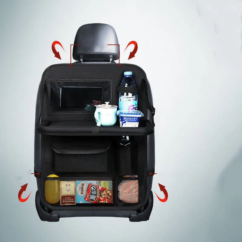 Car seat back storage bag in black Oxford cloth hanging on seat back, 54 x 42 x 22cm multi function organiser