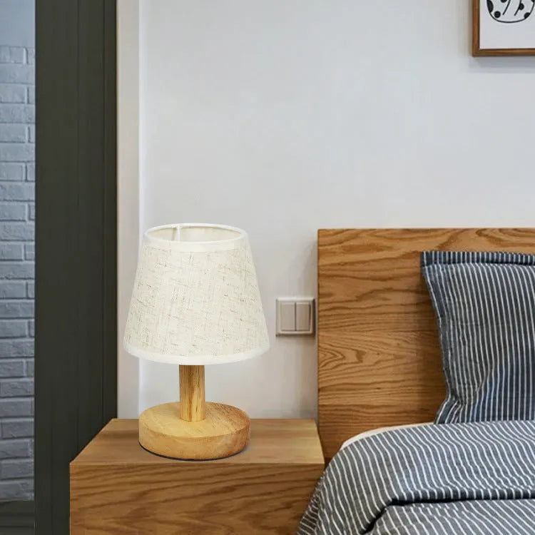 Korean style vintage pleated table lamp with jute linen shade and bamboo base