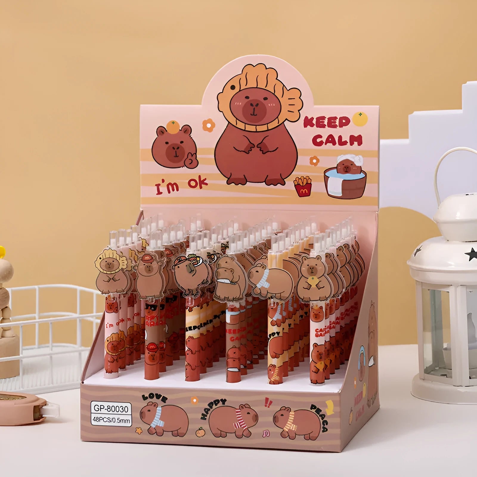 Box of 48 Cartoon Bear design acrylic gel pens with black ink, plastic shells.
