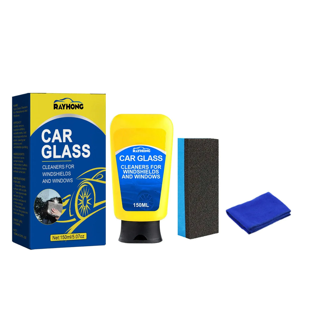 Automotive windshield detergent defogging kit with 150ml bottle, sponge, and cleaning cloth