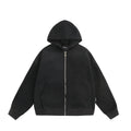 Loose fit cotton blend cardigan coat in black or melange grey with solid colour back and small bag design