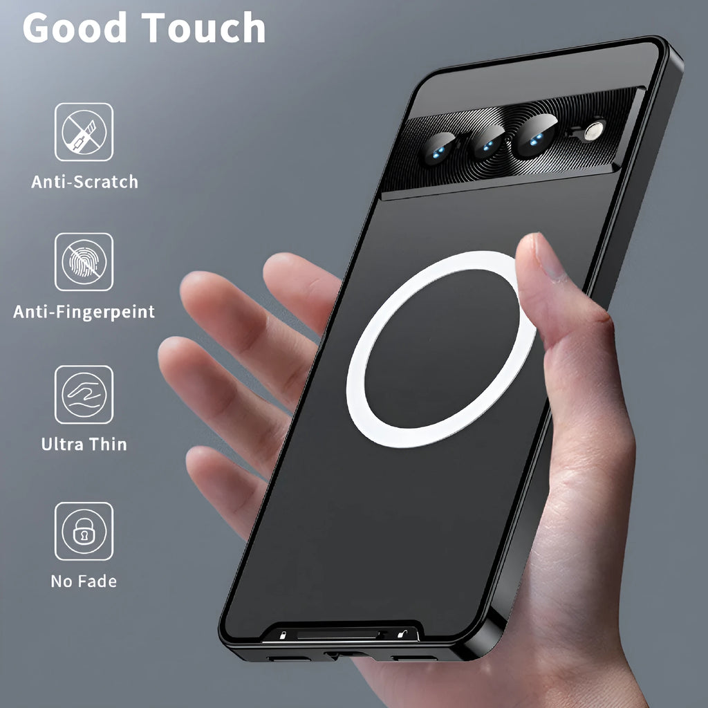 Metal phone case for Google 7, 7A, 7 Pro and 8 Pro with magnetic lock and PC metal back cover