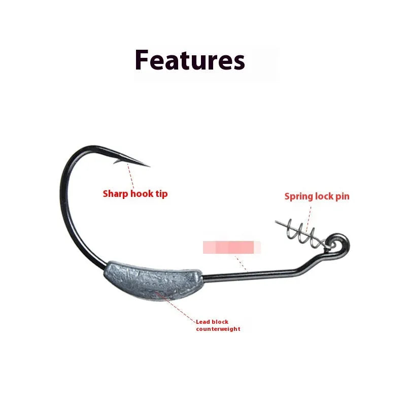 Bare ribbon lead wide curved handle fishing hook in silvery high carbon steel, nude finish, single hook on white background