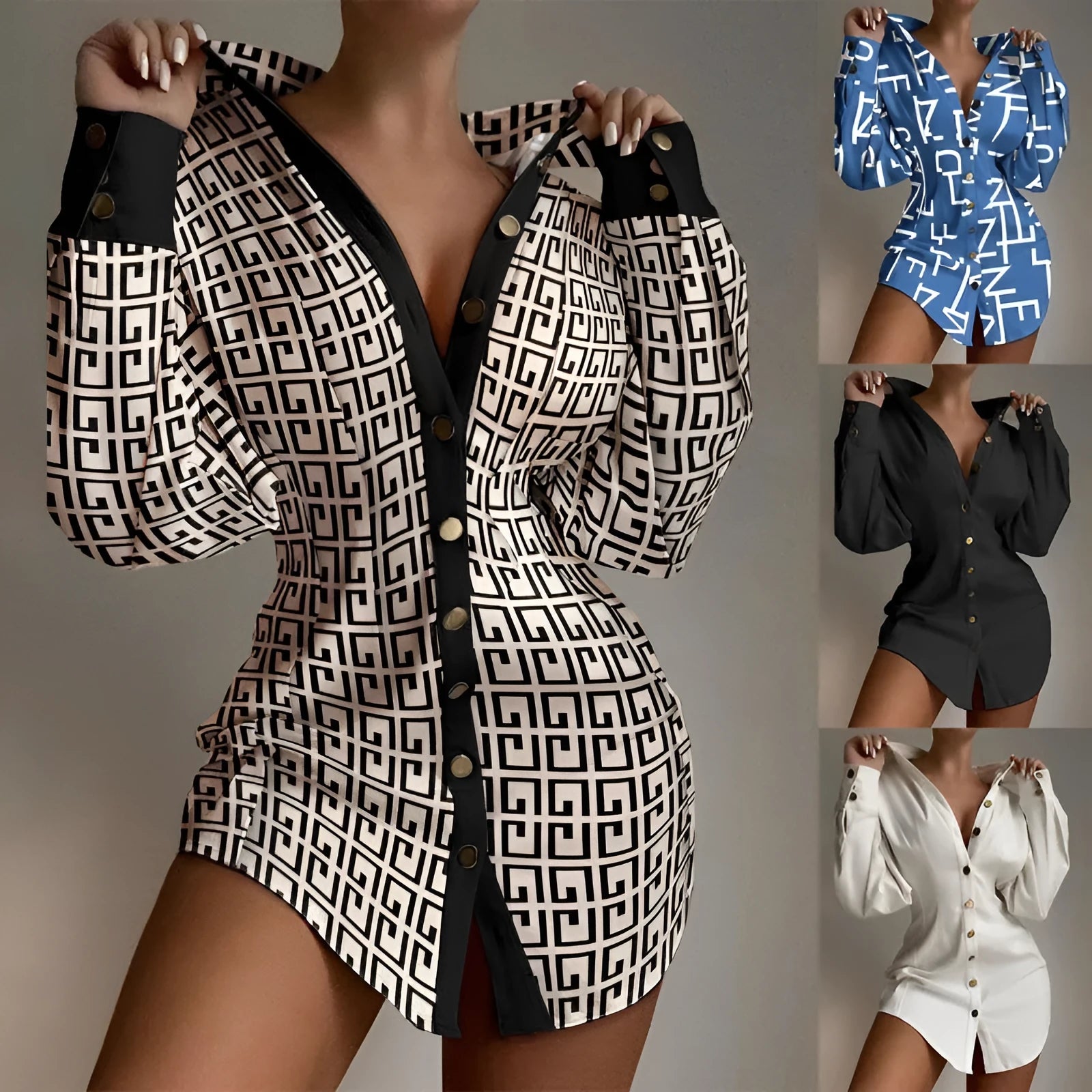 Women's long sleeve art retro shirt with waist control fastener and button decoration in matel silk fabric