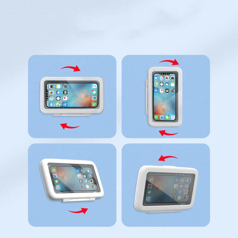 Waterproof phone holder with touch screen in black, pink, and white colour options