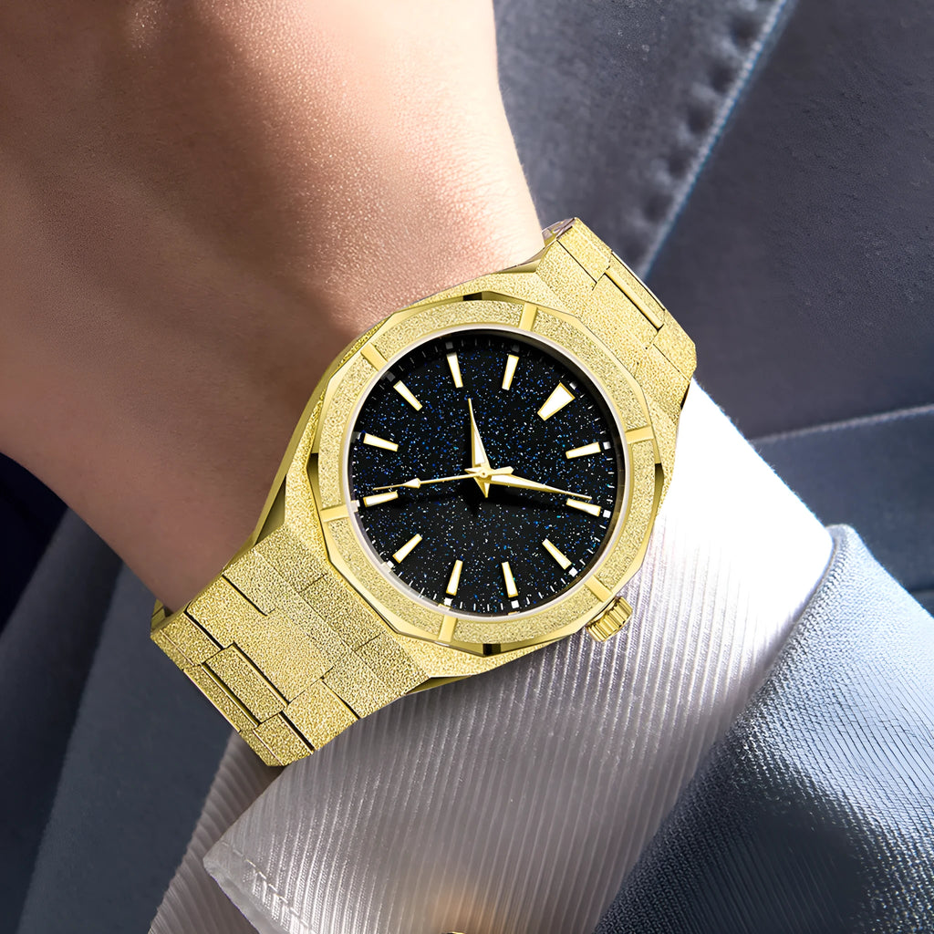 Business men's watch with frosted stainless steel case and luminous hands in silver colour option
