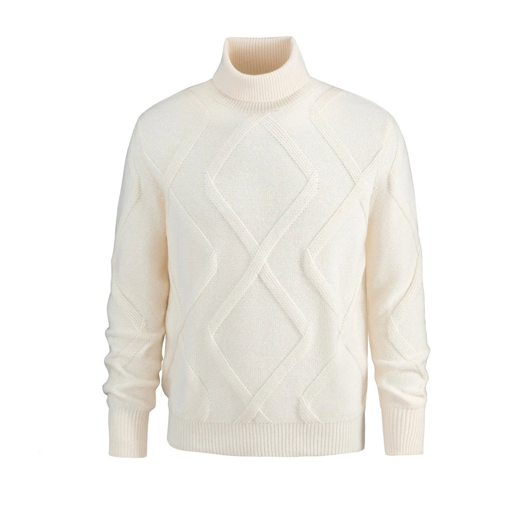 Men's slim-fit thickened turtleneck sweater in beige, 100% polyester pullover