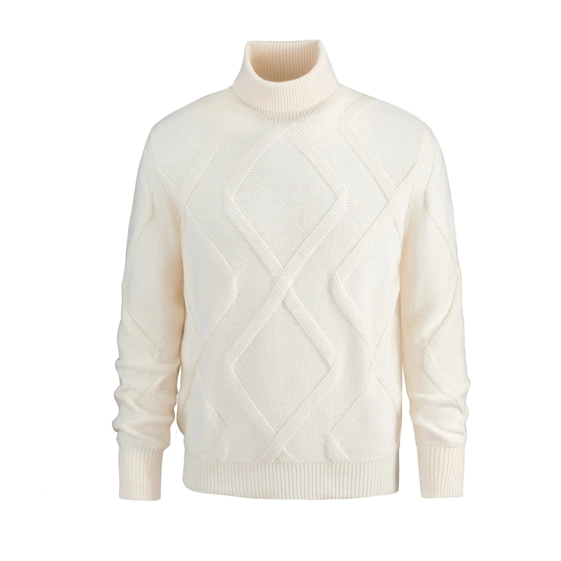 Men's slim-fit thickened turtleneck sweater in beige, 100% polyester pullover