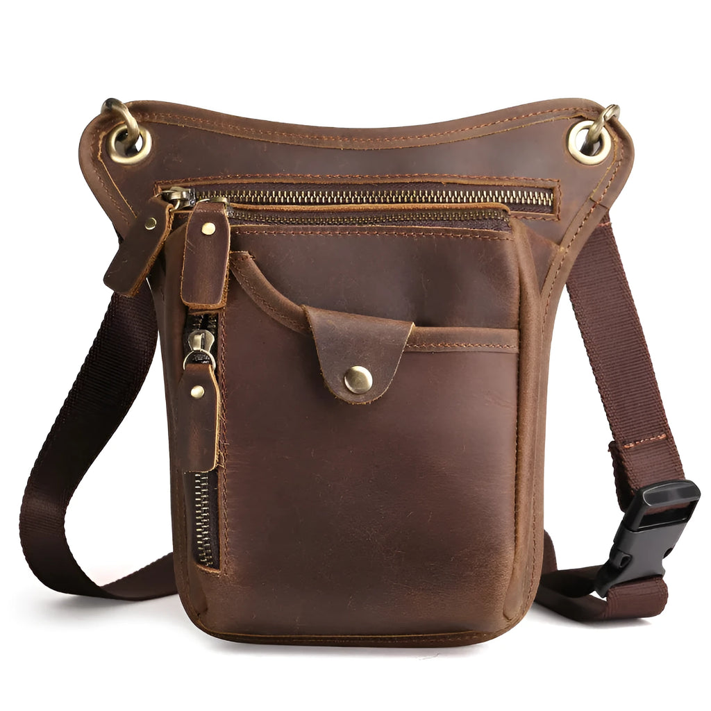 Men's brown crazy horse leather retro satchel bag with a top handle and main compartment.