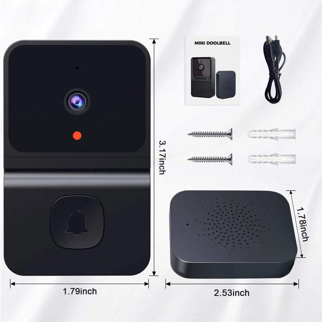Intelligent visual doorbell surveillance camera in black with built-in lithium battery for household use
