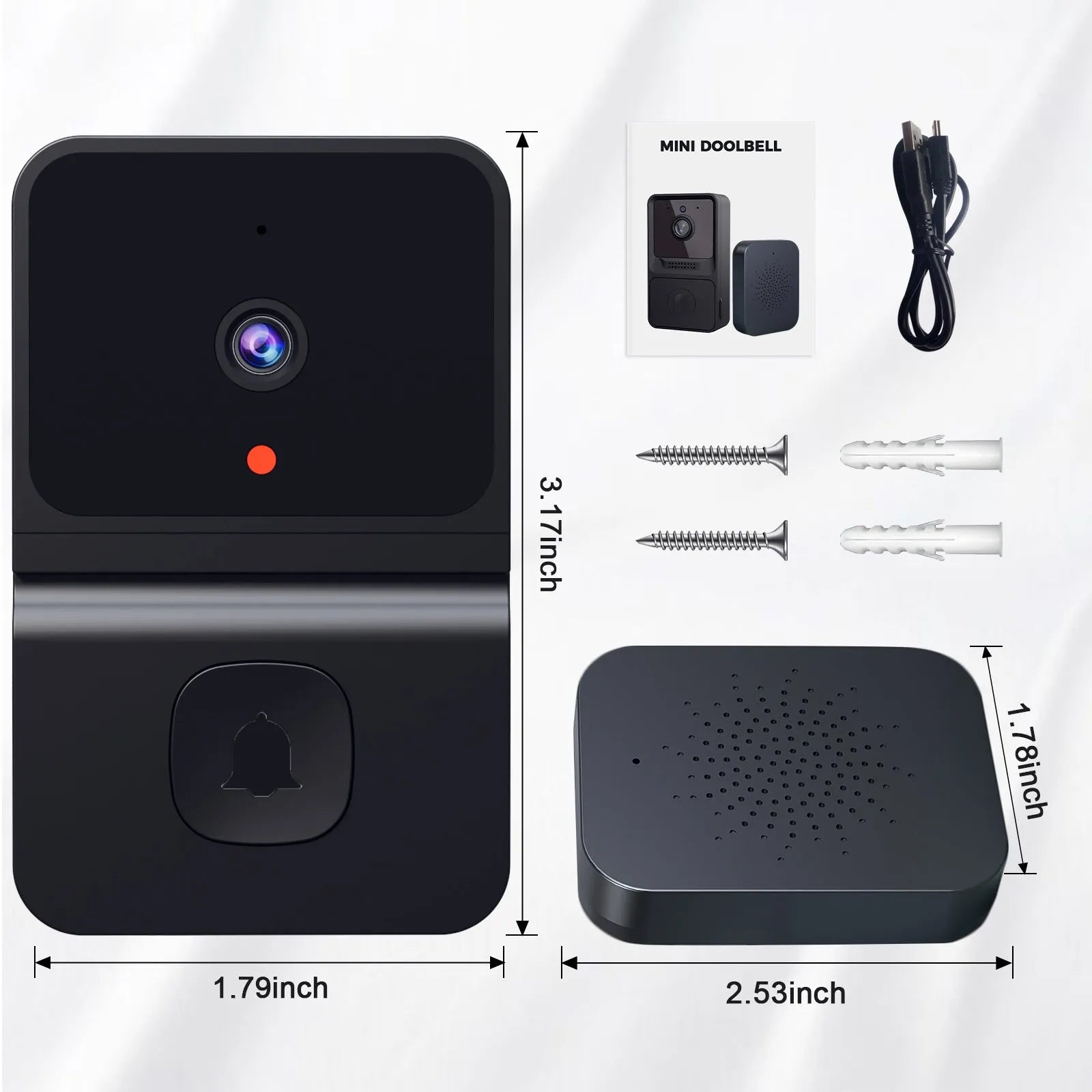 Intelligent visual doorbell surveillance camera in black with built-in lithium battery for household use