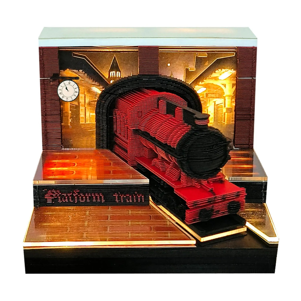 Magic Train 3D paper carving calendar ornament in cover colour Magic Train, paper brick shape, desktop display