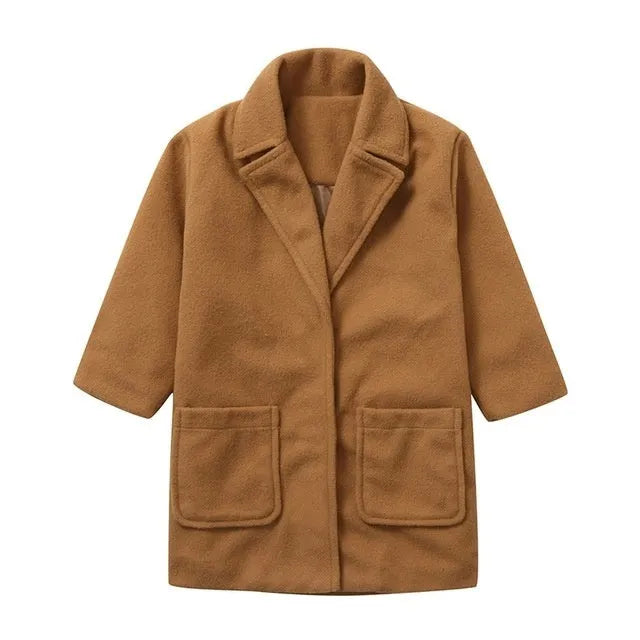 Brown children's woolen coat with suit collar and long sleeves for toddlers 1-3 years