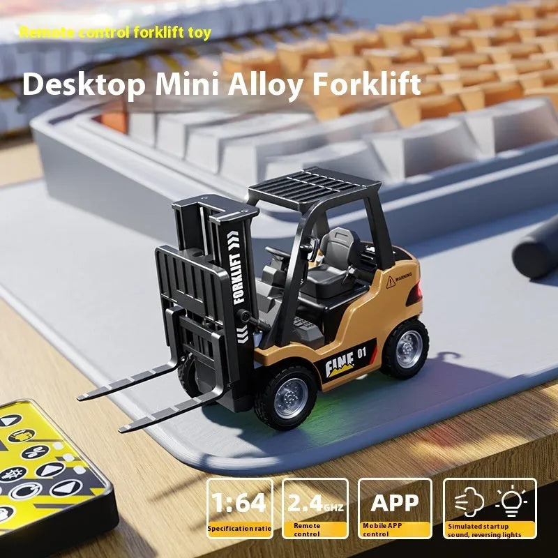 1:64 scale alloy remote control forklift truck with Bluetooth connectivity and obstacle accessories