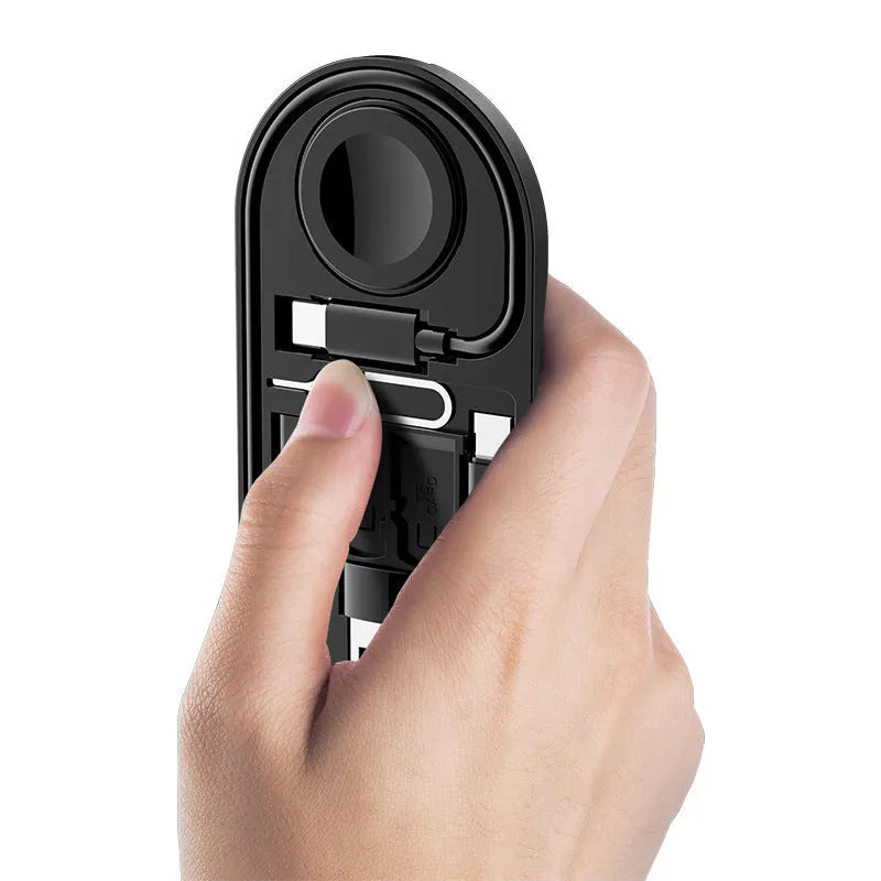 Black universal magnetic adapter cable with five interface tips, ABS PVC material, 0.28cm length