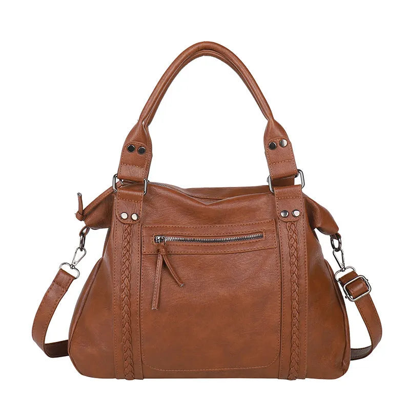 Women's retro trend shoulder crossbody bag in PU leather, black colour, 38x12x25cm