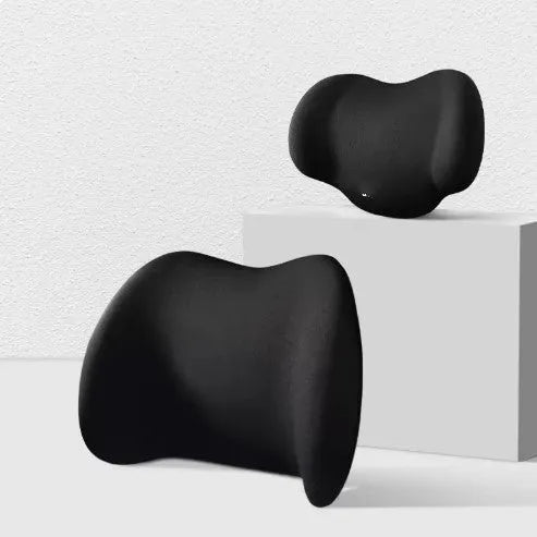 Memory cotton car headrest cushion and separate back cushion set in black, green, grey, and pink colours.