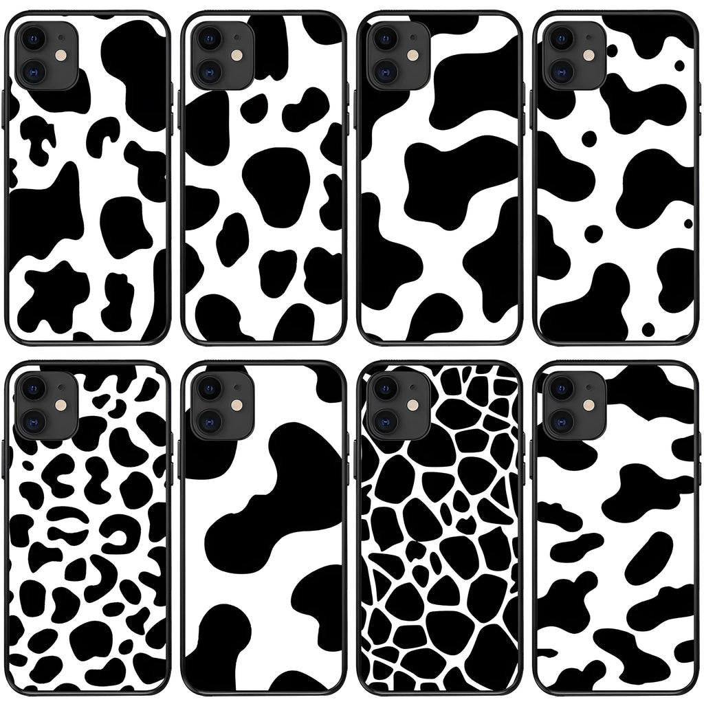 Milk pattern TPU back cover for Apple iPhone with grid and leopard print design, painted finish