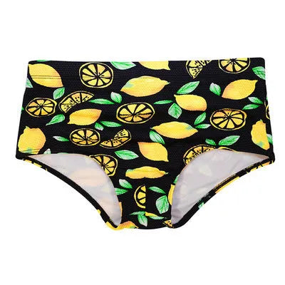Men's low rise spandex swim boxer briefs in photo colour, sizes S to XXL