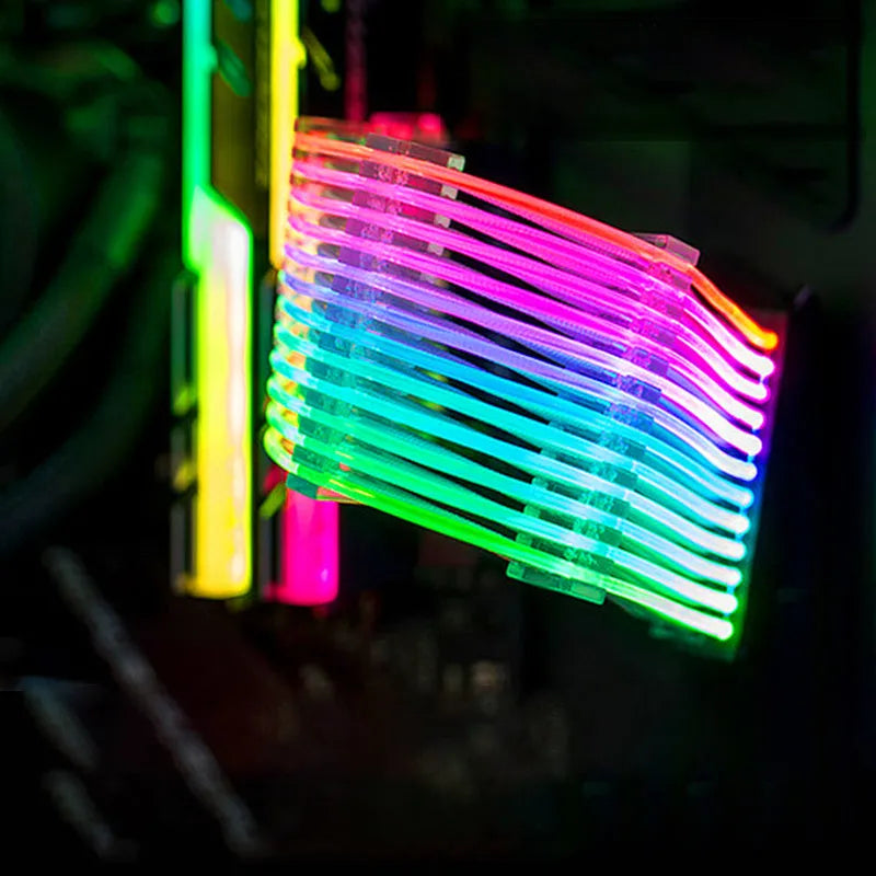 25 cm transparent silver-plated computer case cable extension with RGB light row for power supply