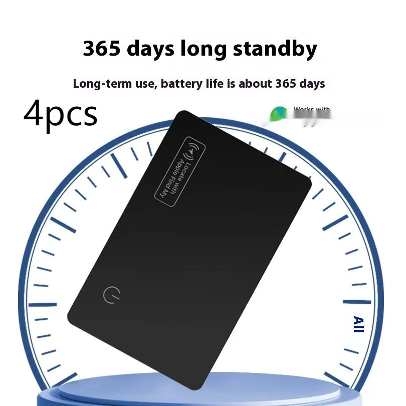Ultra-thin black anti-loss card with 550mAh battery for Apple devices in a wallet