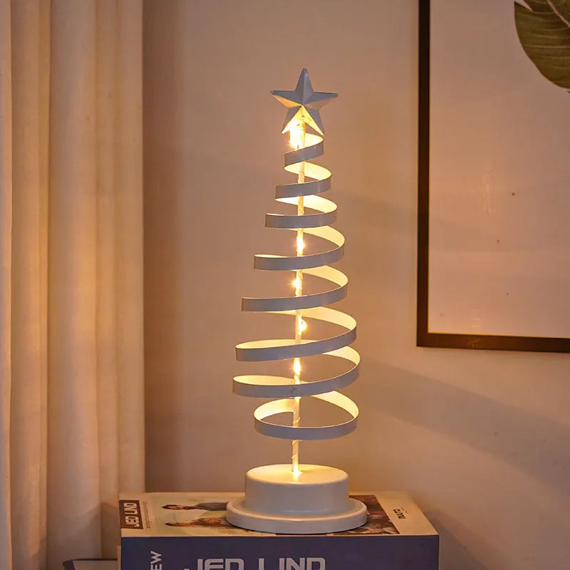 Battery operated LED Christmas tree spiral light wrought iron table ornament