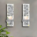 Silver mirror glass wall hanging candle holder set with crystal candlesticks measuring 10x11x38 cm