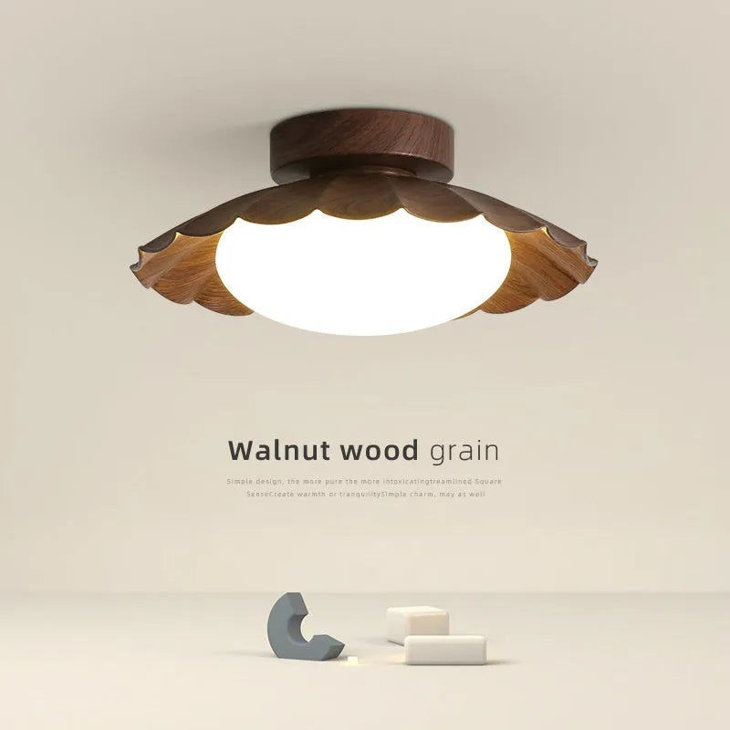 Round 25 cm mid-ancient silent balcony LED ceiling light in beige iron and acrylic shade on white ceiling