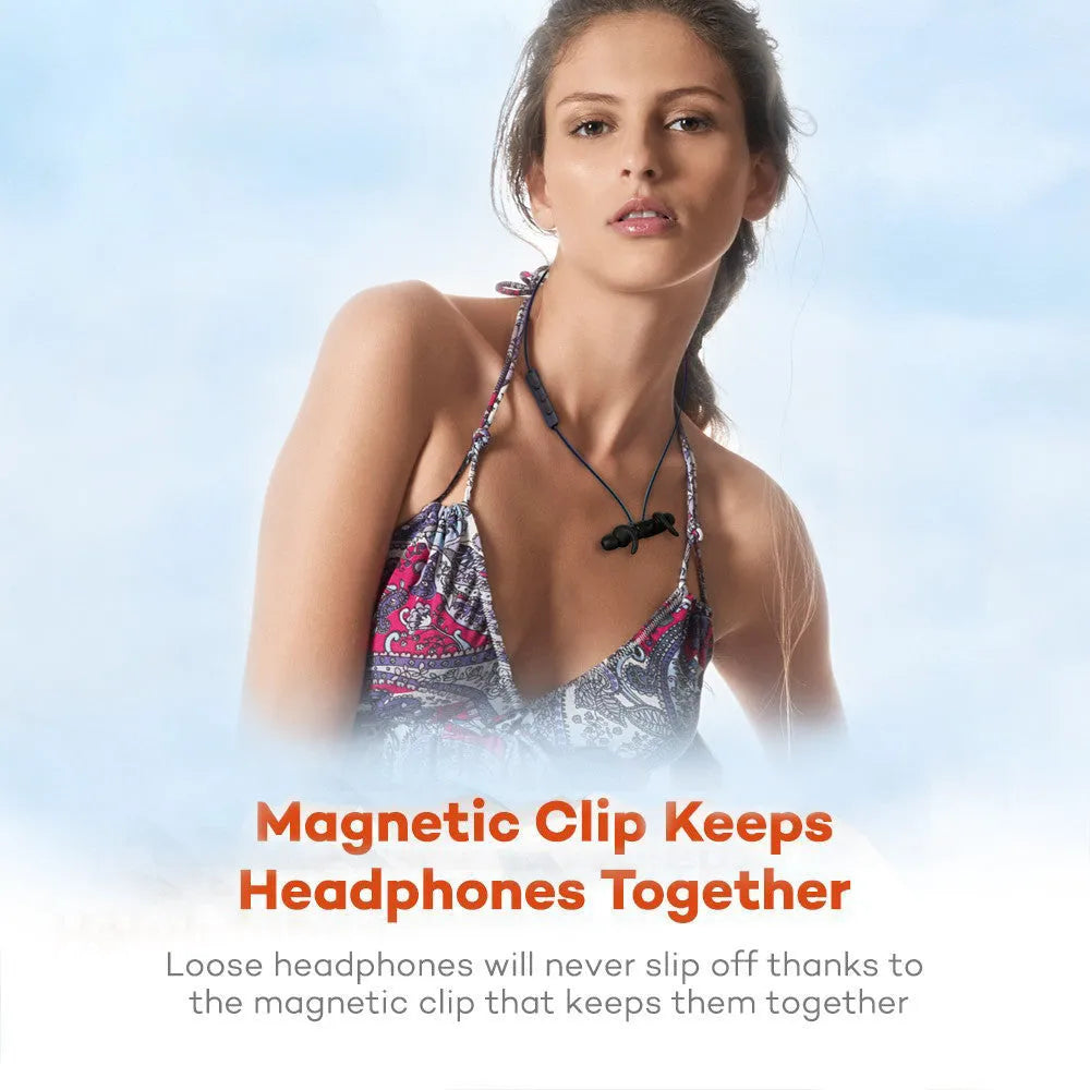 Magnetic Bluetooth CVC noise cancelling earbuds compatible with Apple devices, black plastic in-ear headset