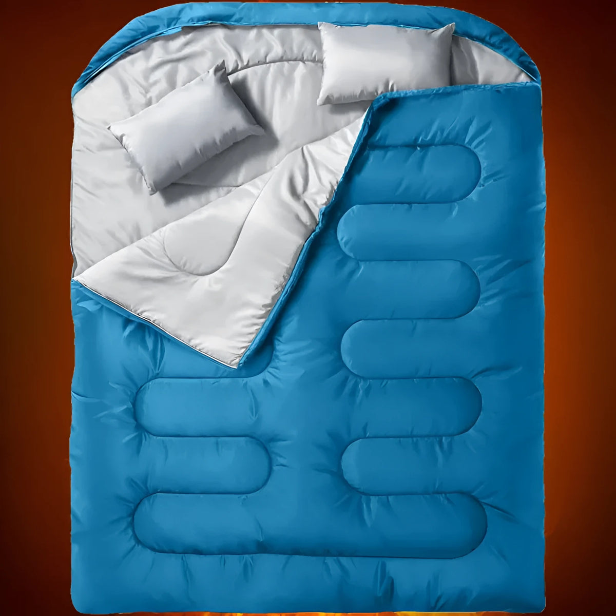Portable double sleeping bag, 90.6in x 61in, polyester, seven-in-one, Black-double or Rhinestone Blue-double