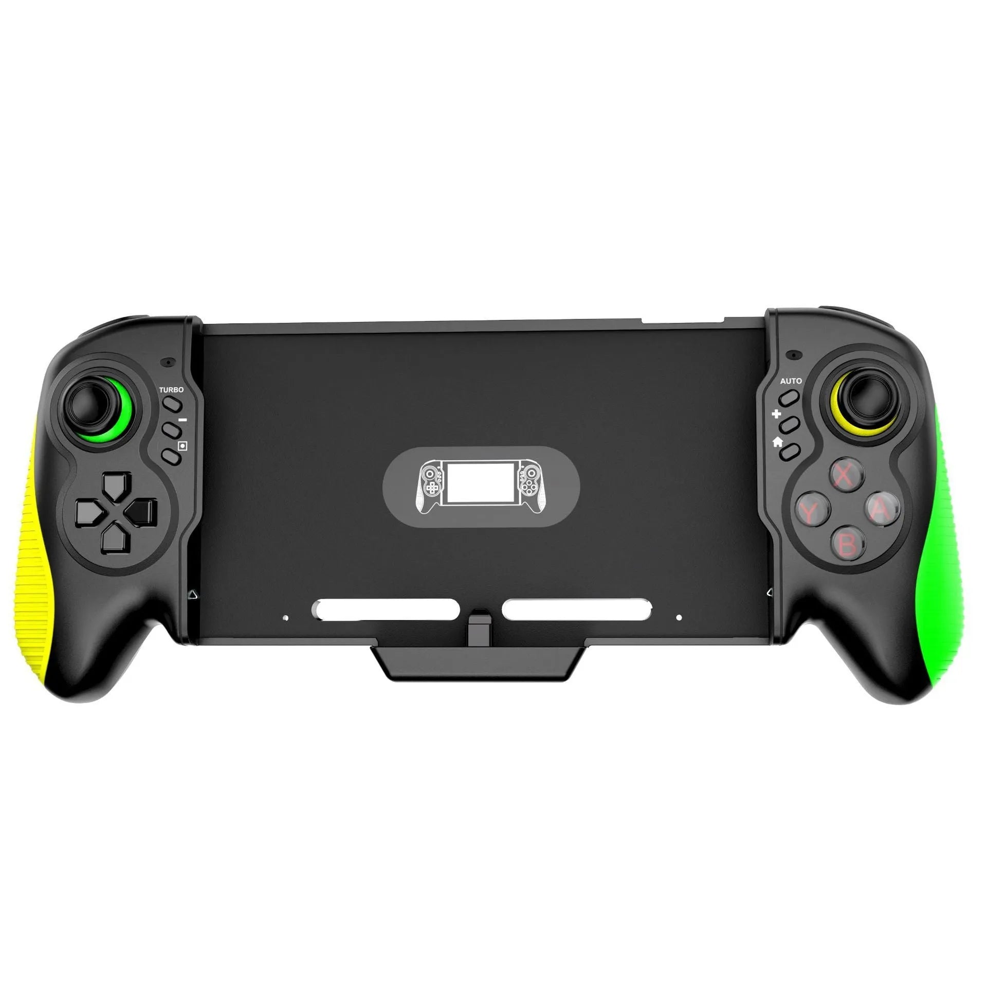 Yellow-green game controller for Nintendo Switch and PC with in-line handle design and somatosensory burst function