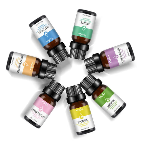10ml amber glass bottle of 100% pure aromatherapy essential oil with dropper cap