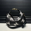 Stitching soft PU leather hobo crossbody bag for women in black with love and chain details, urban simplicity style