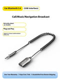 USB car Bluetooth audio receiver with zinc alloy USB connector and copper 3.5mm AUX connector connected by PU-coated cable