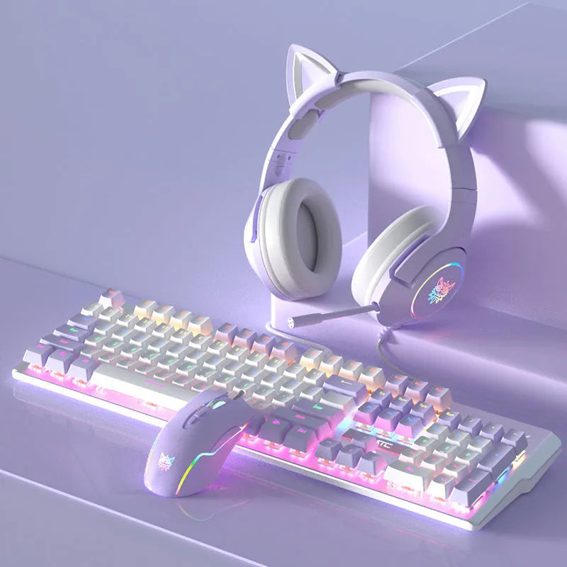 Purple and white mechanical keyboard and mouse suit set with backlight illumination