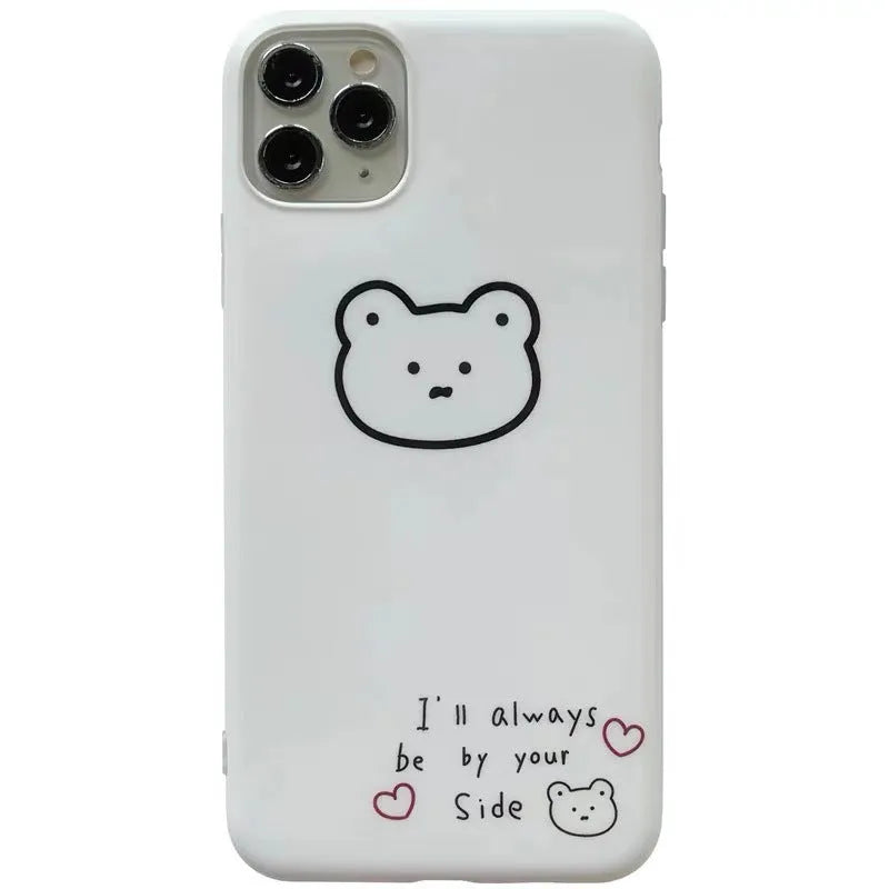Korean cartoon bear design on a soft silicone back case for Apple iPhone models.