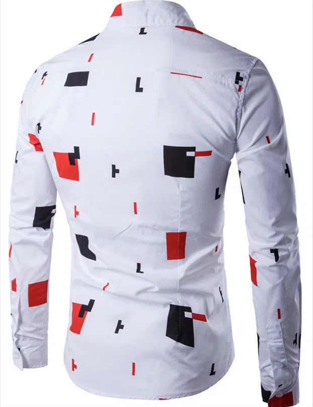 Men's casual long sleeve cotton shirt in white on hanger, available in sizes M to 5XL