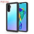Huawei P30 series anti-drop phone case in black with wave point pattern, showing front and back views