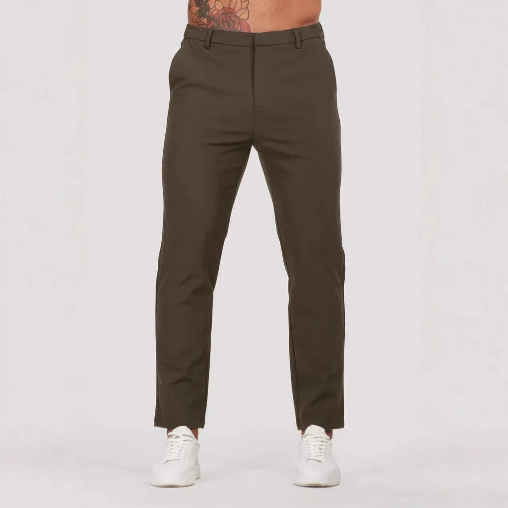 Men's solid colour straight leg suit trousers, mid waist button fly, polyester blend, five colours