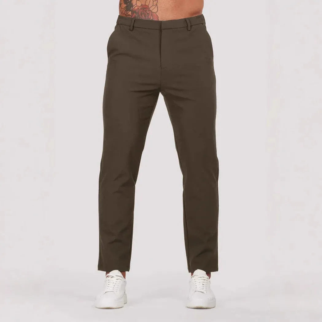 Men's solid colour straight leg suit trousers, mid waist button fly, polyester blend, five colours