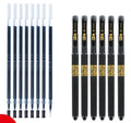 Carbon black gel pen set for students, 8pcs, with black refill, plastic barrel, cap closure, and bullet or needle tip options.