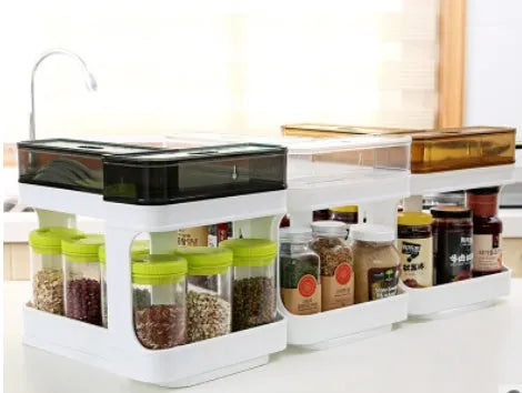 Grey PP plastic storage box measuring 27x15x23cm for kitchen or bathroom use
