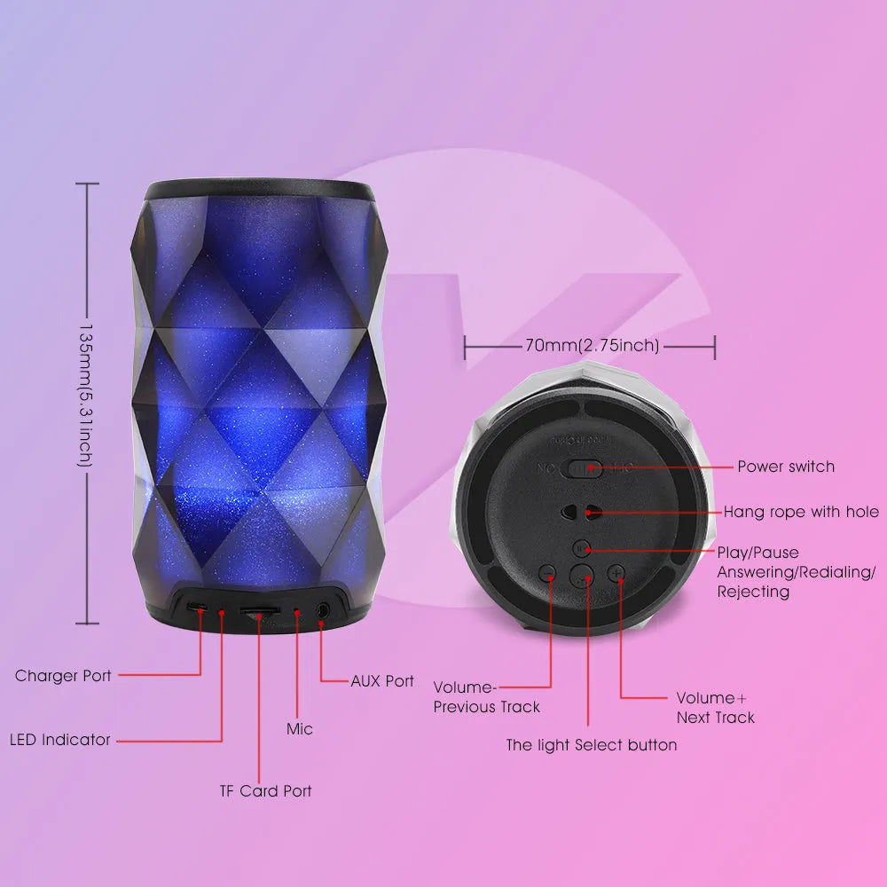 Black crystal-cut Coke can shaped Bluetooth speaker with colourful LED starry sky lighting effects.