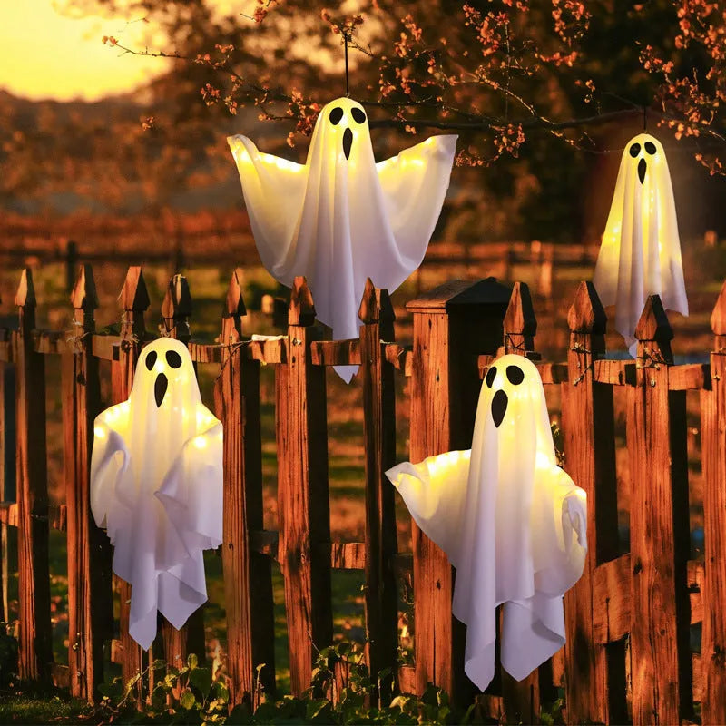Halloween ghost light decoration with cloth material ghost scream design in white and orange colour options