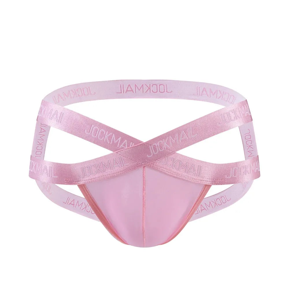 Men's transparent ice silk T-back bikini in solid colour, low waist quick-drying breathable underwear