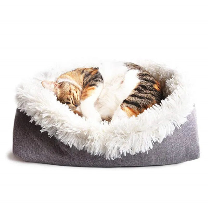 Grey white 2 in 1 pet mattress nest folded into a cosy bed with soft filling, 61x51cm size
