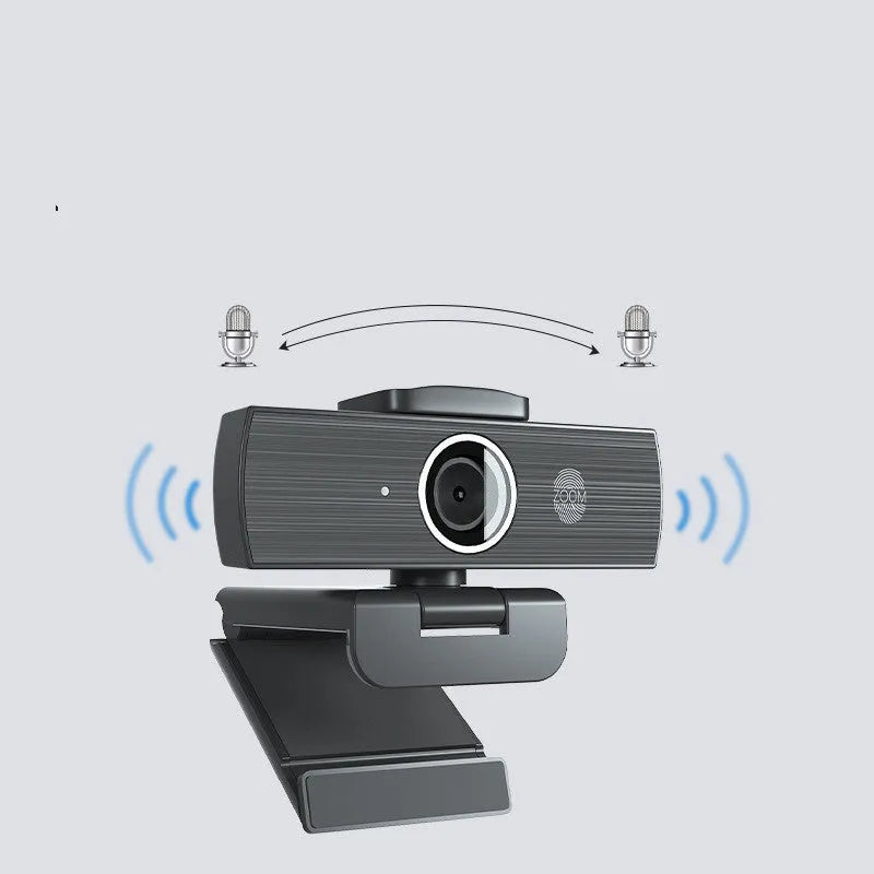 Black USB computer webcam with magnetic privacy cover for 4K video calling