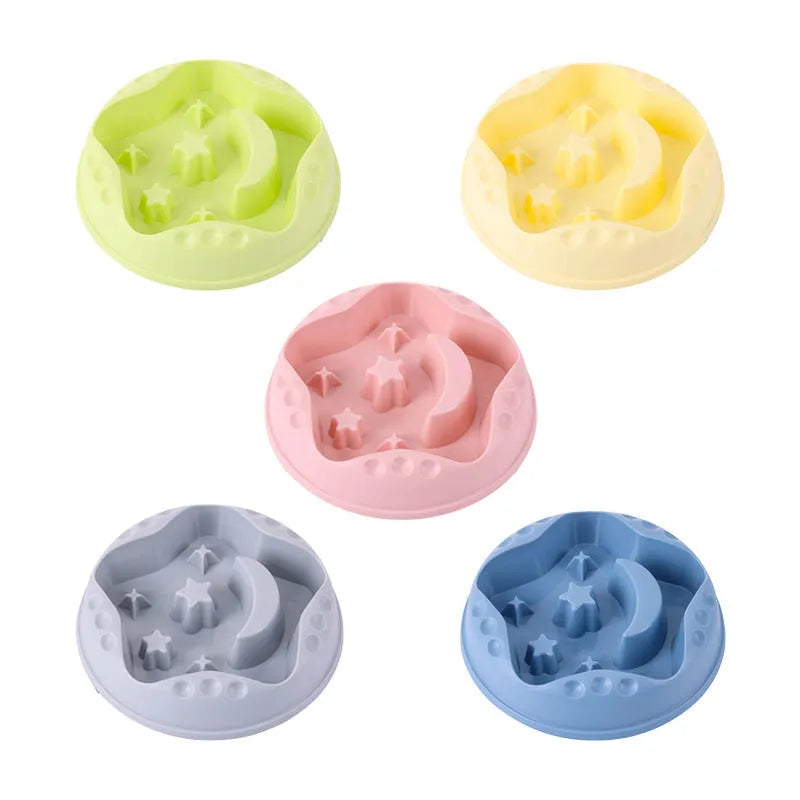 Ceramic slow feeder dog bowl with moon star wings design in blue colour